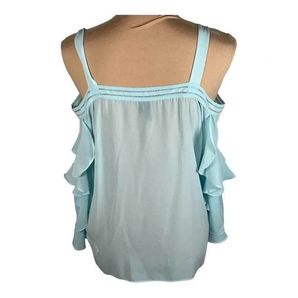 💙 Marciano Beautiful Aqua‎ Blue Cold Shoulder Blouse Small - Picture 2 of 9